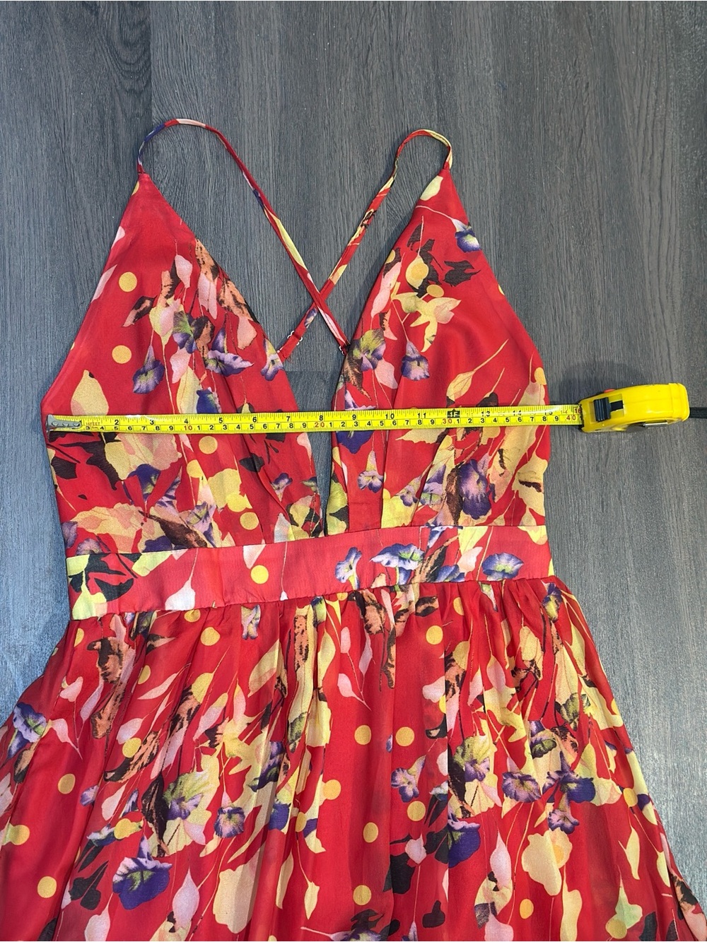 Red Floral Maxi Dress Open Back Crisscross Strappy Boho Cottagecore Medium - Picture 6 of 9